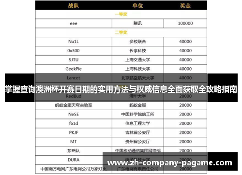 掌握查询澳洲杯开赛日期的实用方法与权威信息全面获取全攻略指南